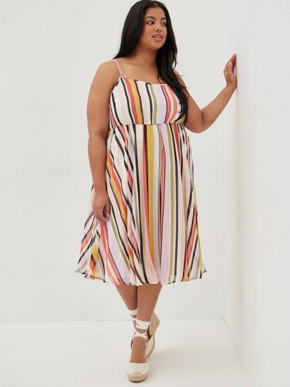 Brand New Torrid Striped Spaghetti‑Strap Midi Dress in Multicolor Size 5